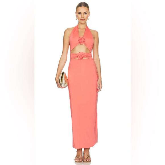 MAYGEL CORONEL Vaupes Dress in Tropical Pink Coral Halter Maxi Dress - Picture 8 of 13